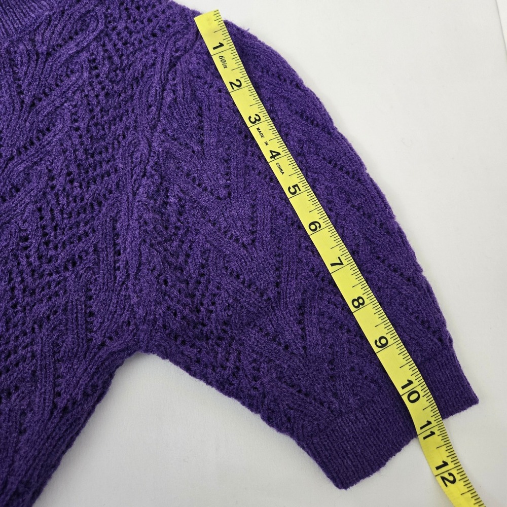 Knit Mix Purple Knit Short Sleeve Top Women's Medium Open Stitch Sweater - Picture 11 of 12